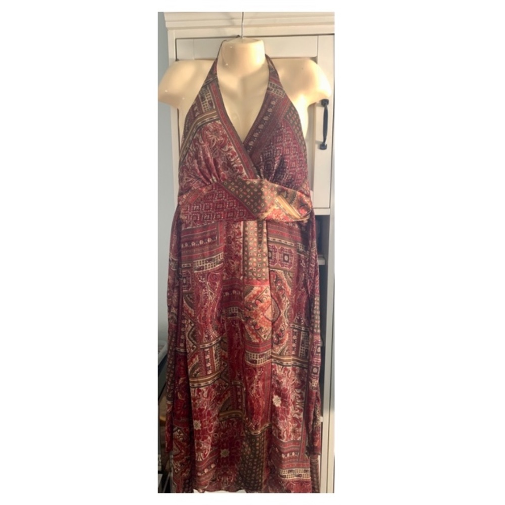 CHRIS MCLAUGHLIN HALTER DRESS PAISLEY PRINT LONG WITH SLITS. NEVER WORN.